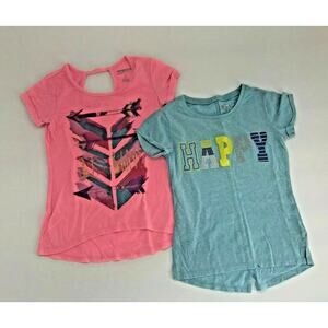 Arizona Jeans Girls Graphic T-Shirt Lot Happy Arrows Keyhole Back Sz S